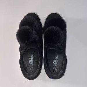 Black Platforms with Pom Poms.